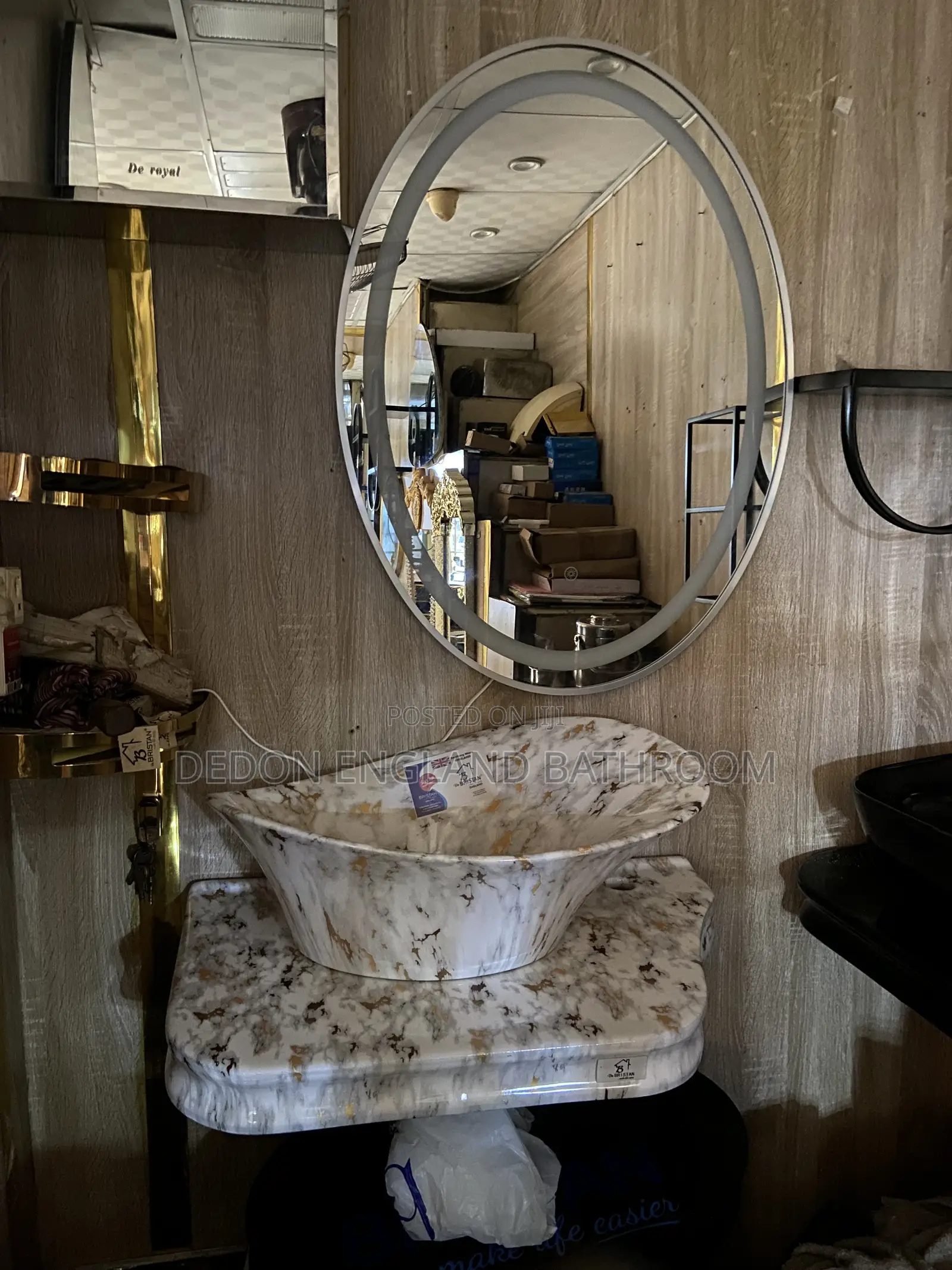 Luxury Marble Wall Hung Basin With LED Mirror and Shelf