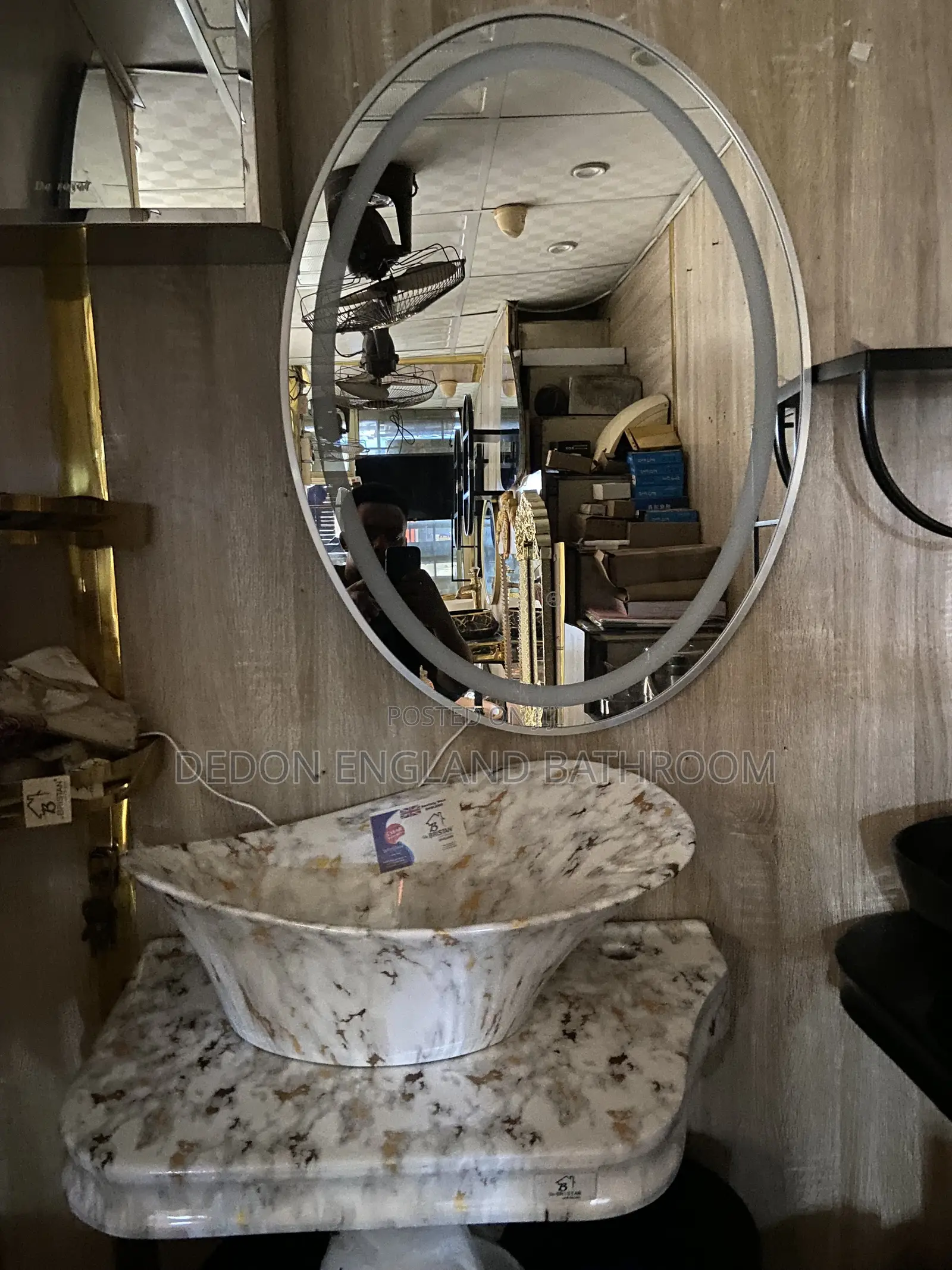 Luxury Marble Wall Hung Basin With LED Mirror and Shelf