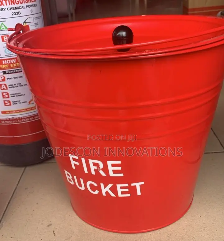 Red Metal Fire Bucket With Lid
