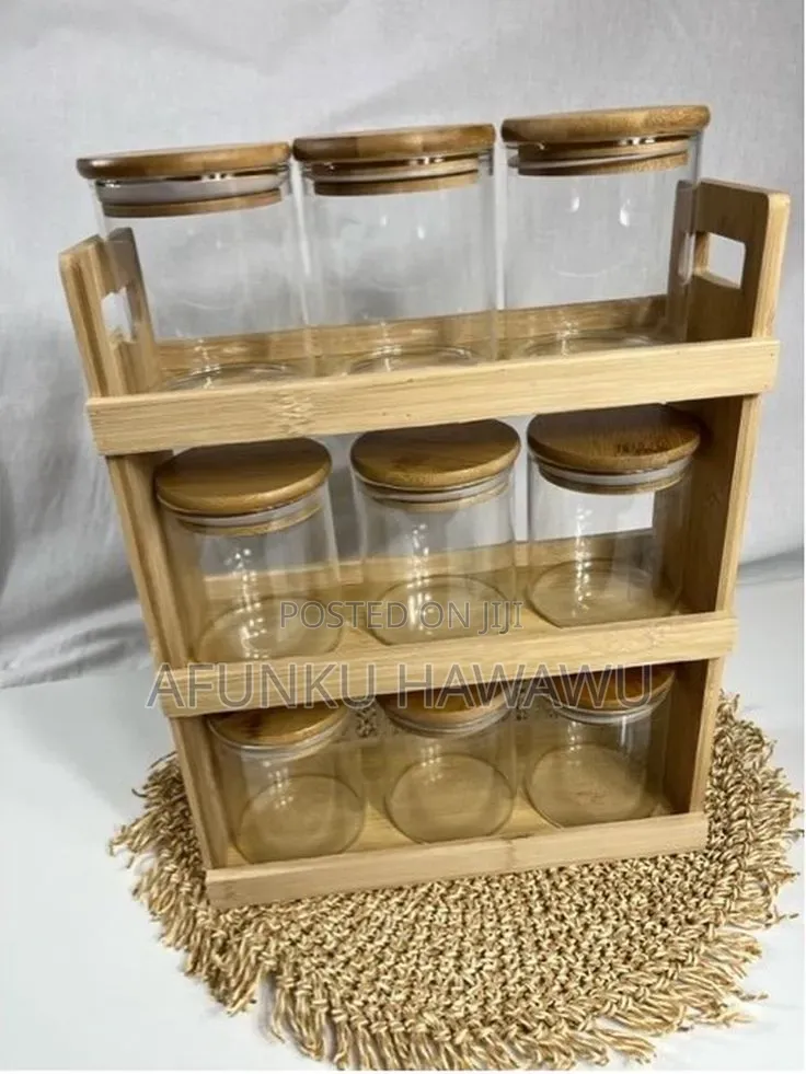 3 Layers 9pcs Spice Storage Airtight Canisters With Bamboo Rack