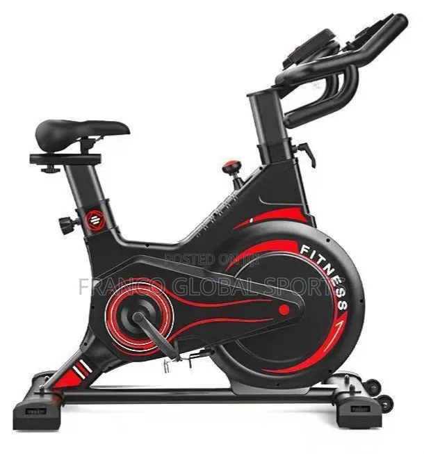 Commercial Magnetic Exercise Spin Bike in Black With Red Accents