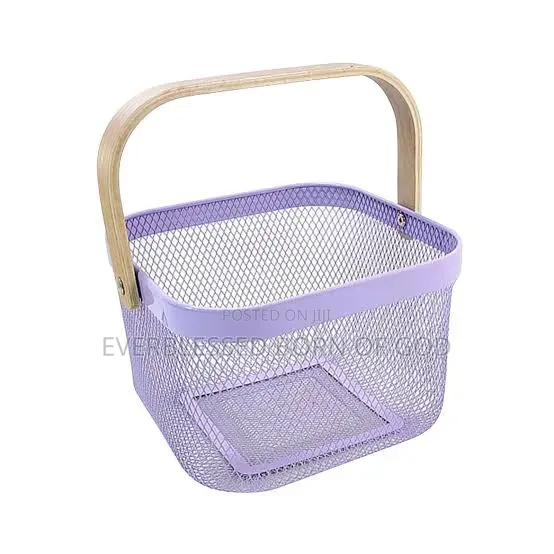 Aesthetic Pink Mesh Storage Basket With Wooden Handle_ Brand New!