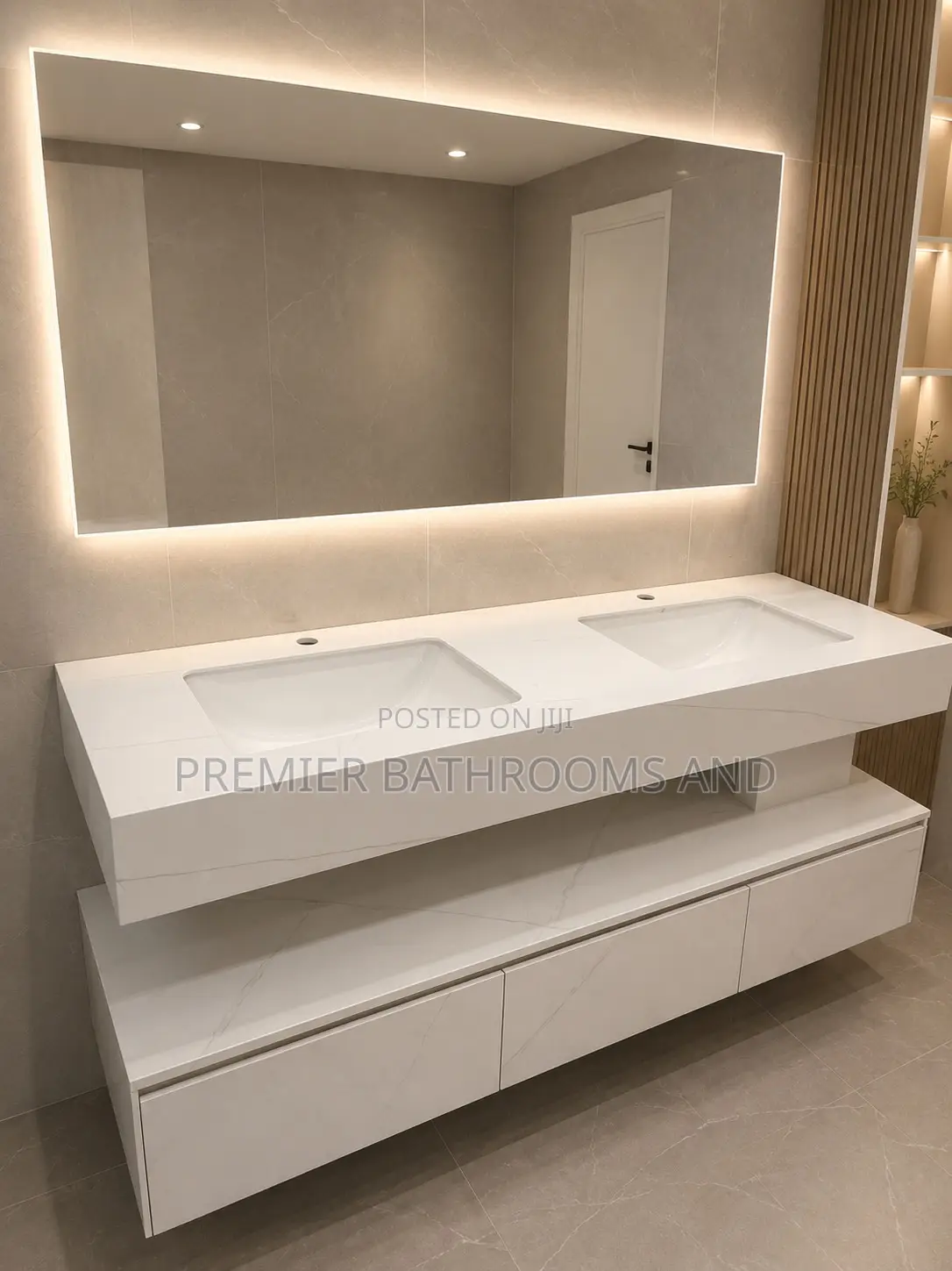 Double White Cabinets Basin With Mirror