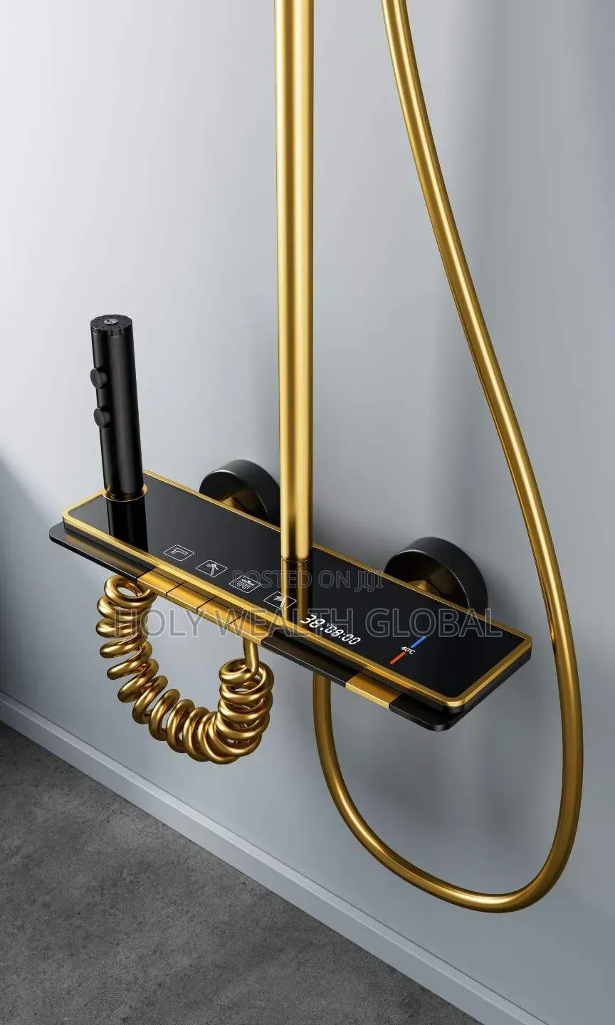 LED Luxury White Golden Smart Shower Mixer Set