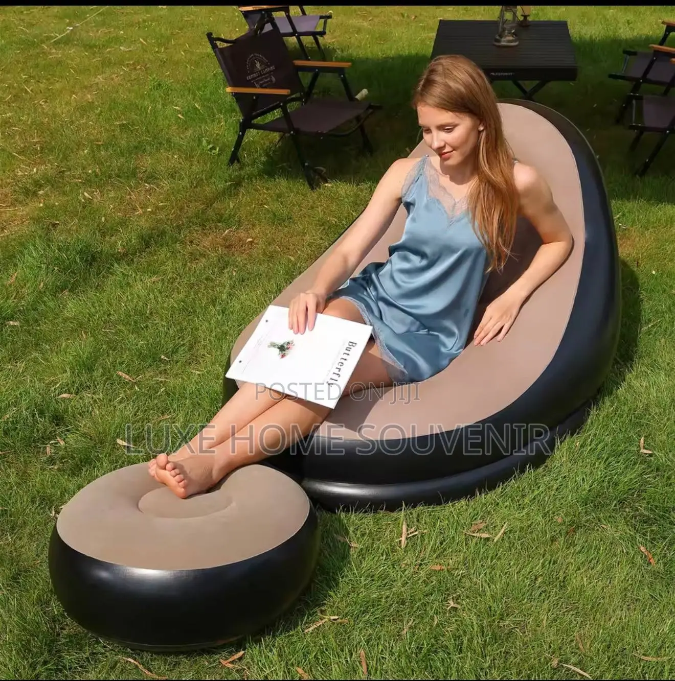 Inflatable Lazy Sofa Couch Chair With Foot Stool and Electric Pump