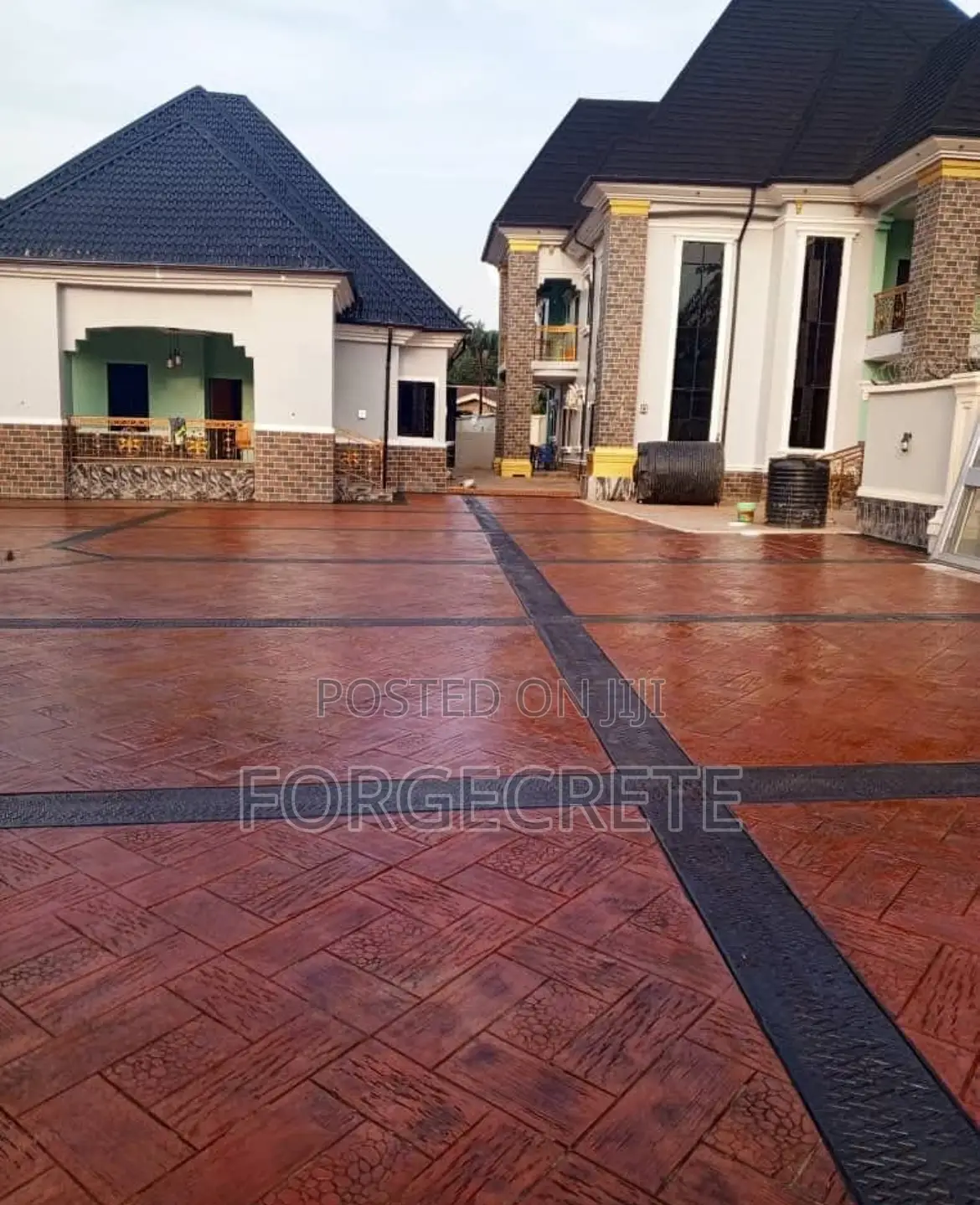 Colored Concrete Floor and Artificial Grass Installation