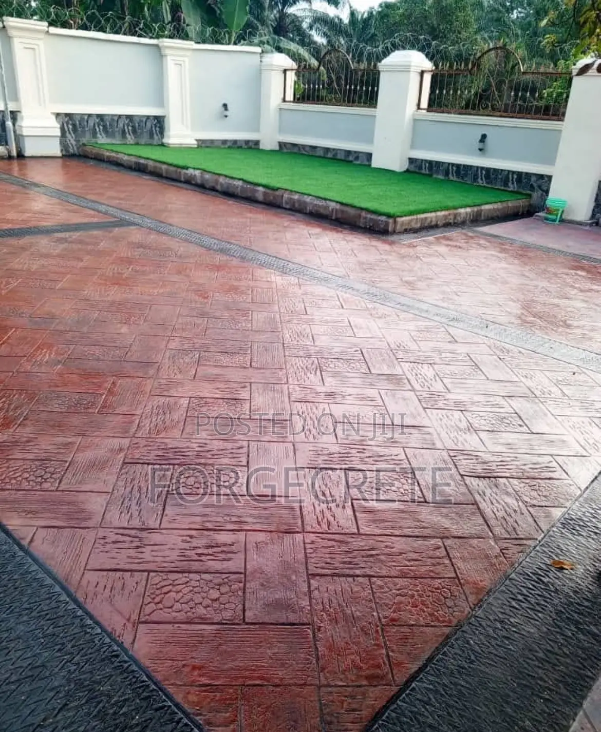 Colored Concrete Floor and Artificial Grass Installation