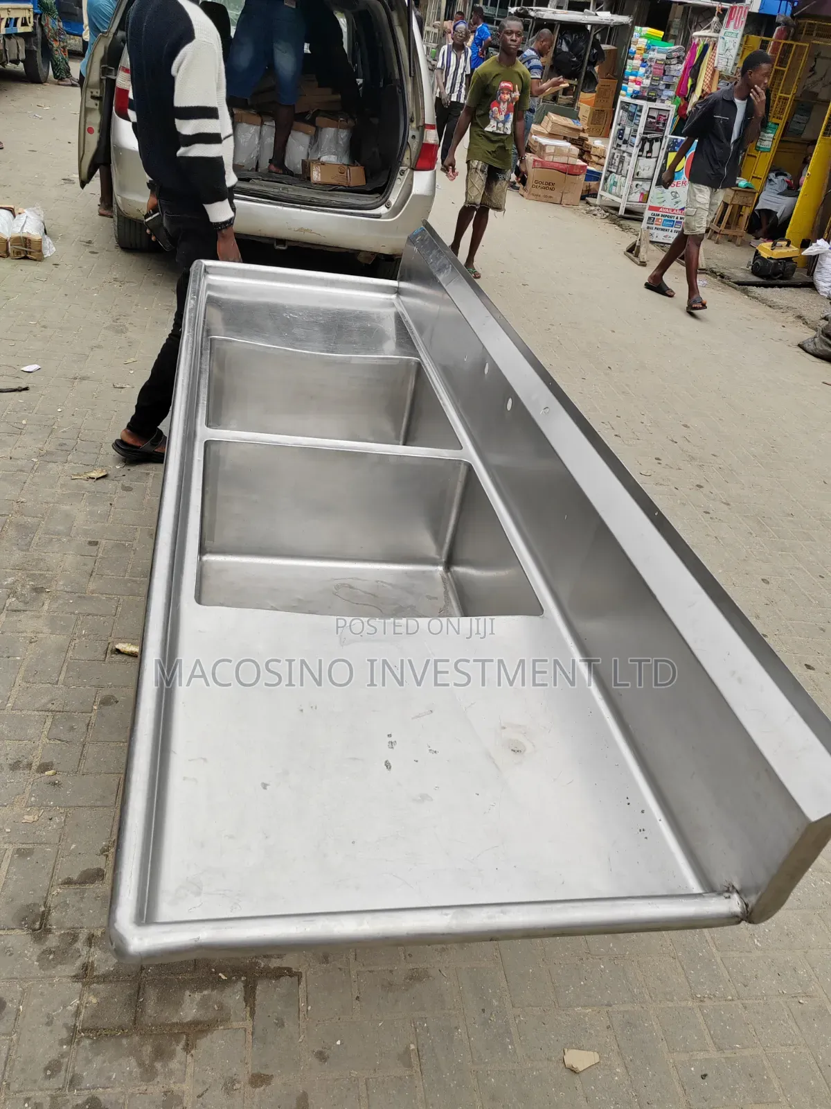 Commercial Double-Bowl Sink Unit With Double Side Drainboards