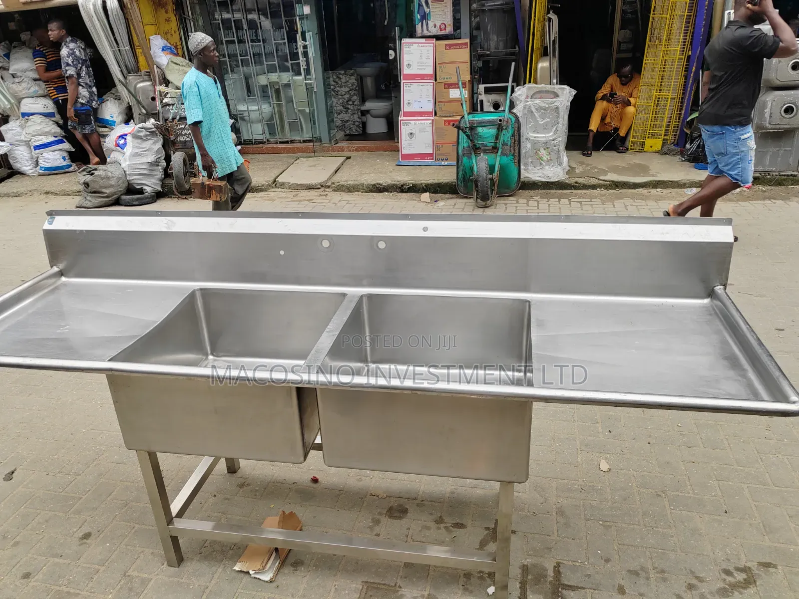 Commercial Double-Bowl Sink Unit With Double Side Drainboards