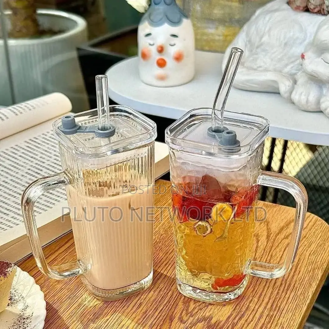 Transparent Glass Juice,water, Coffee Straw Cup With Handle