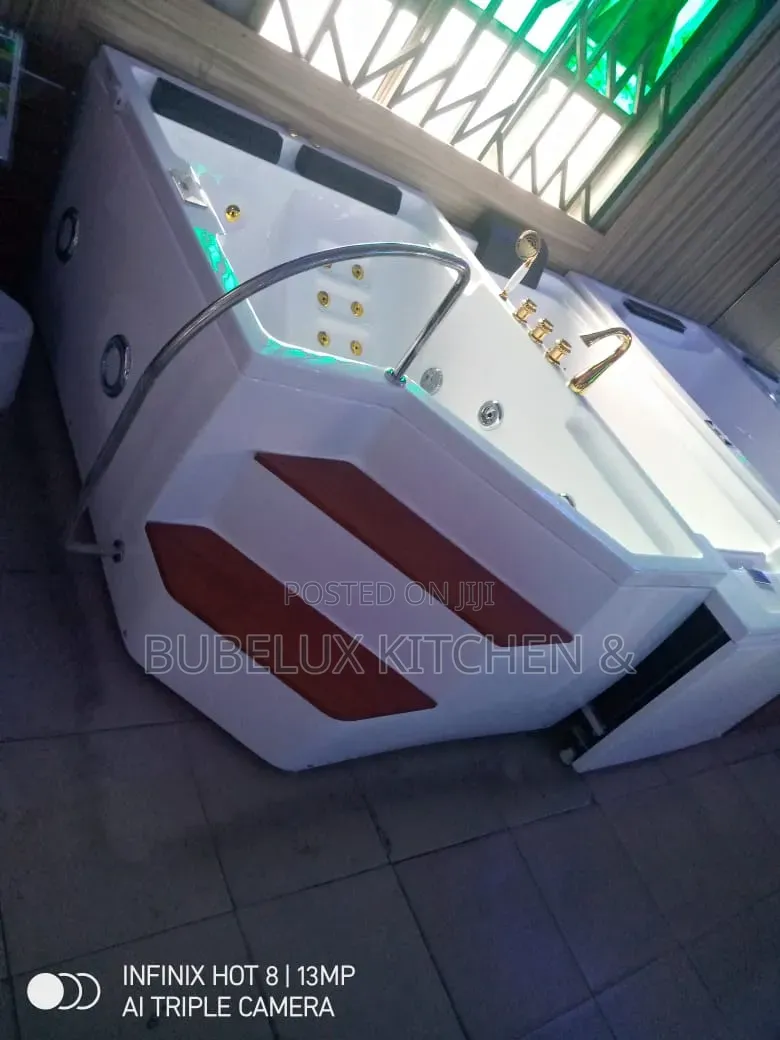Brand New Corner Jacuzzi Bathtub With Steps, Jets LED - 2 Seater