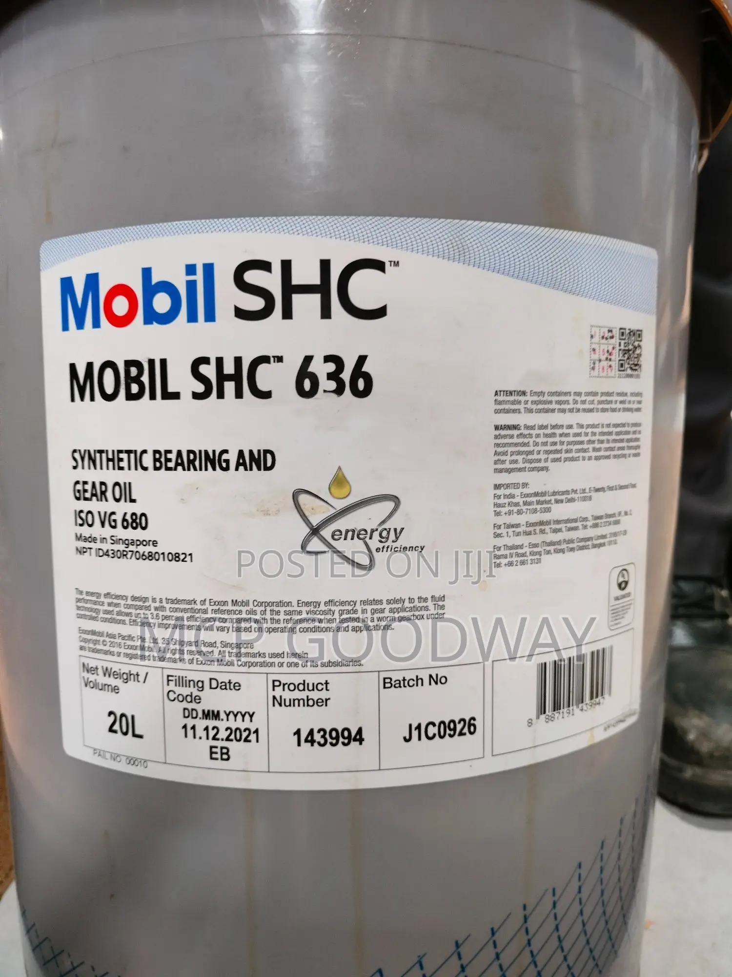 Mobil SHC 630 Synthetic Bearing Gear Oil 20L