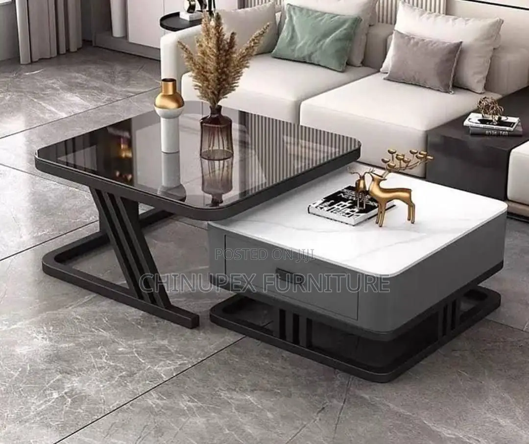 2 in 1 Glass and Marble Center Table