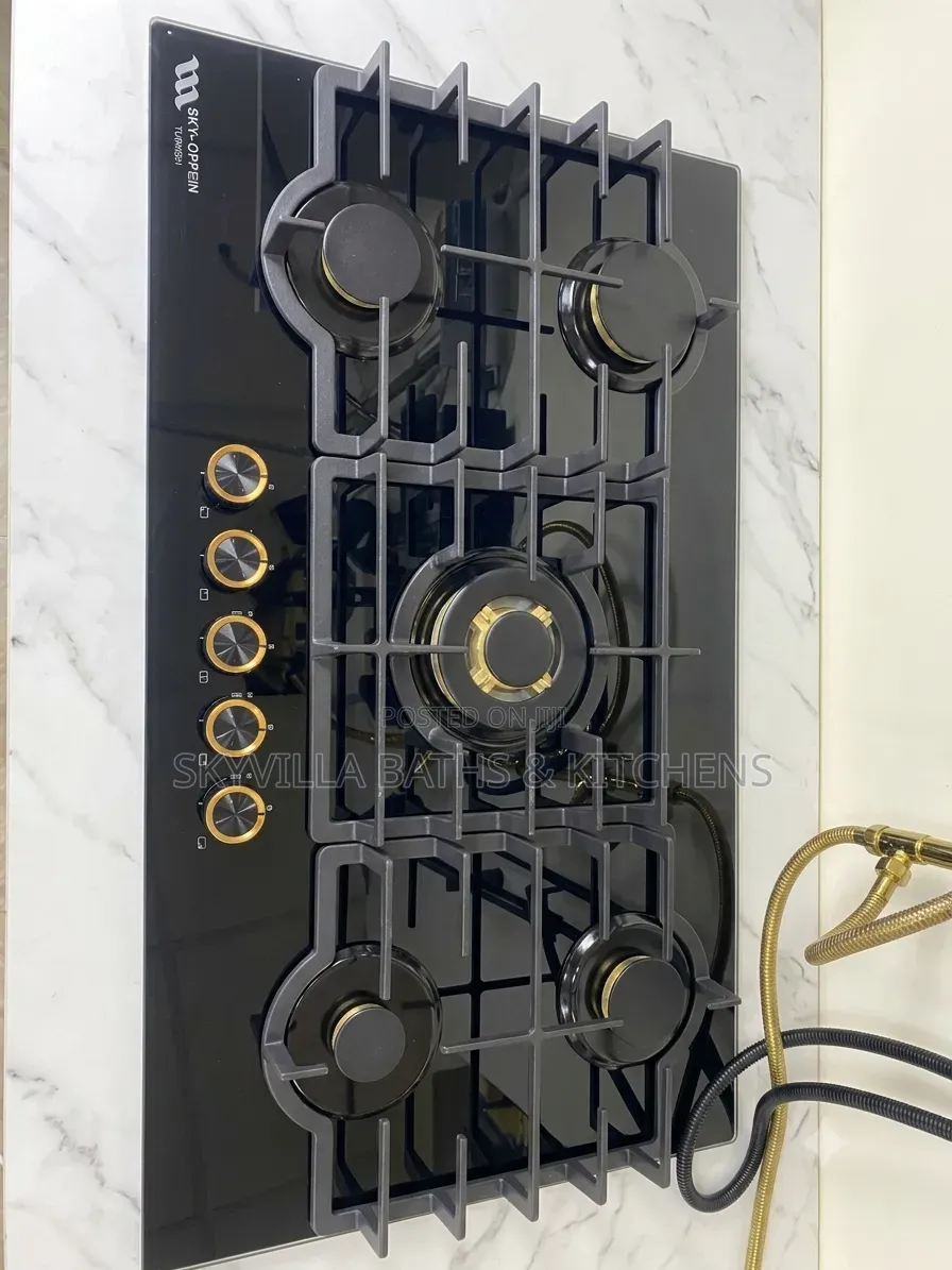 Sleek Powerful: Sky-Oppein Gold 5-Burner Built-in Glass Gas Hob