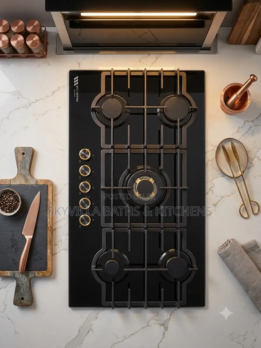 Sleek Powerful: Sky-Oppein Gold 5-Burner Built-in Glass Gas Hob
