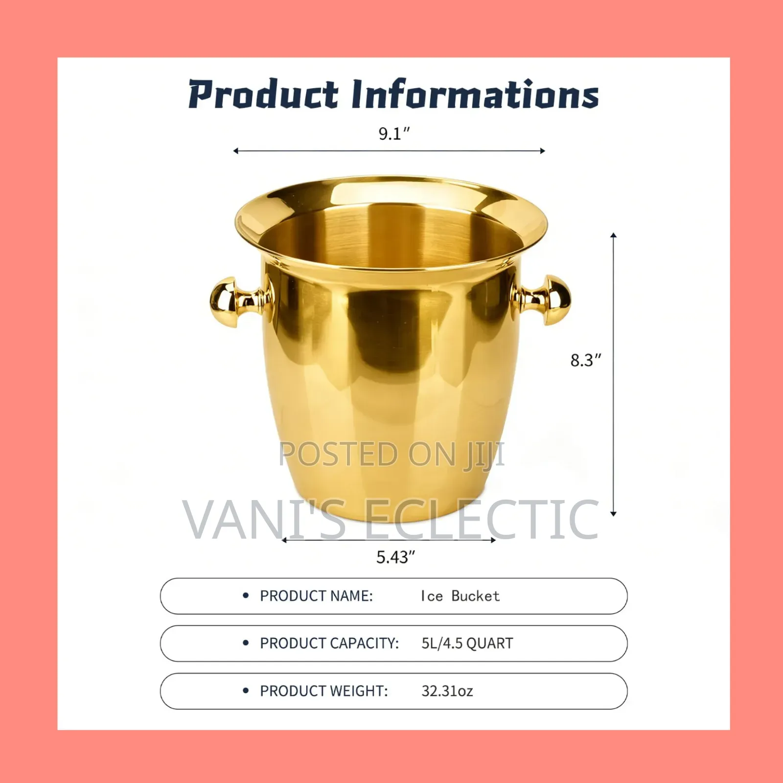 Gold Stainless Steel Champagne/Ice Bucket