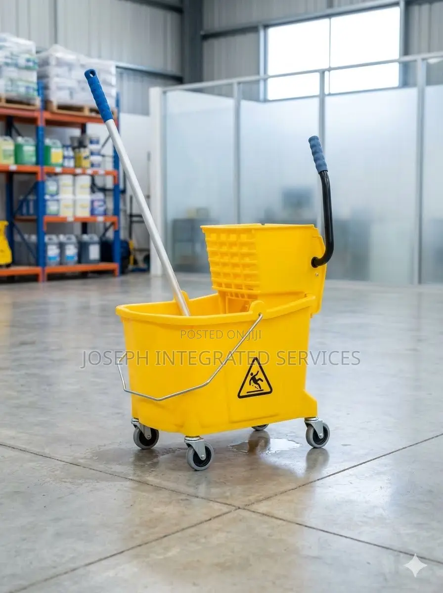 Generic Industrial Yellow Mop Bucket With a Built-in Wringer.