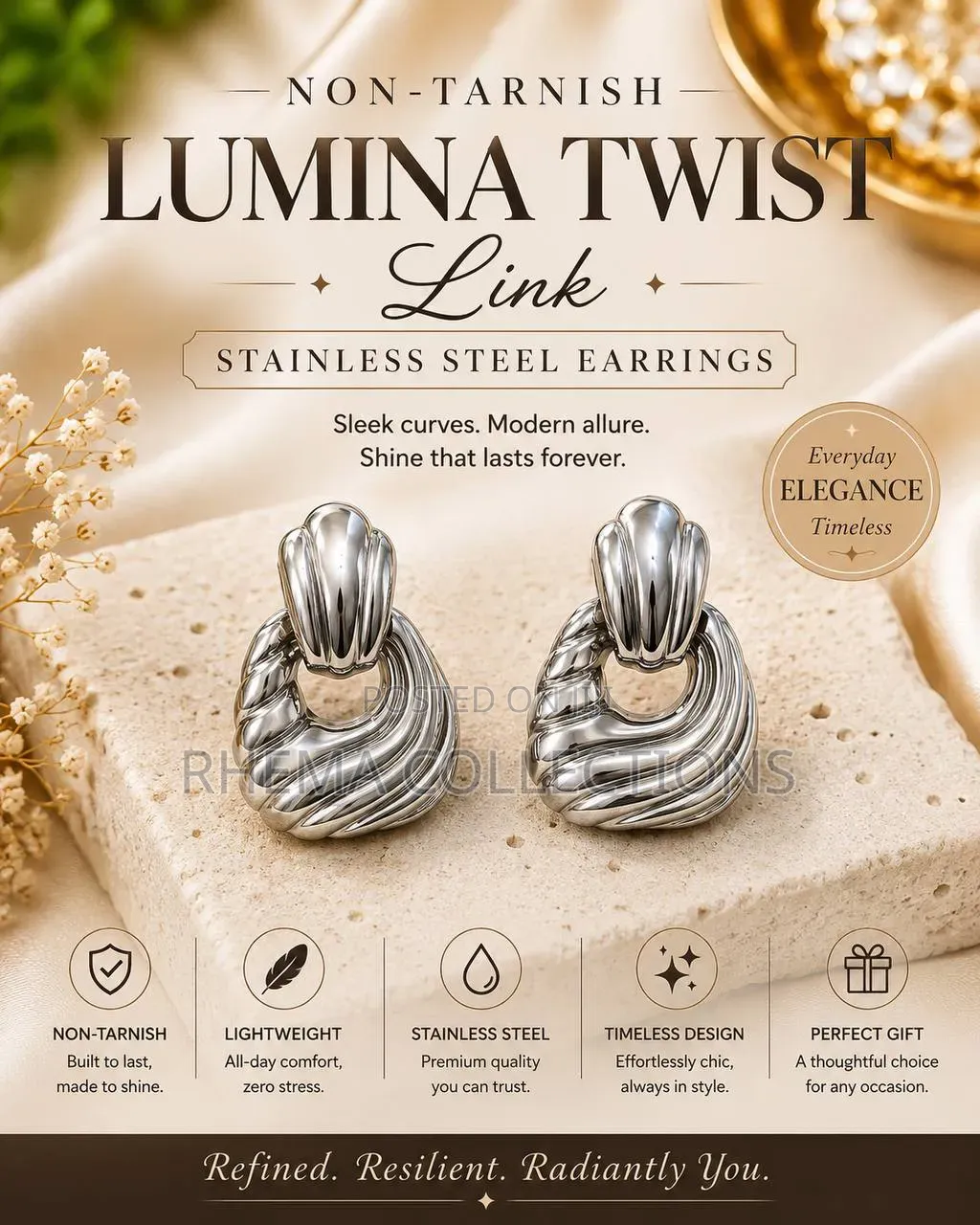 Lumina Twist Link Non-Tarnish Stainless Steel Earrings