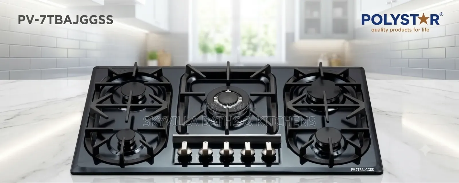 Polystar 5-Burner Built-in Black Stainless Steel Gas Cooktop