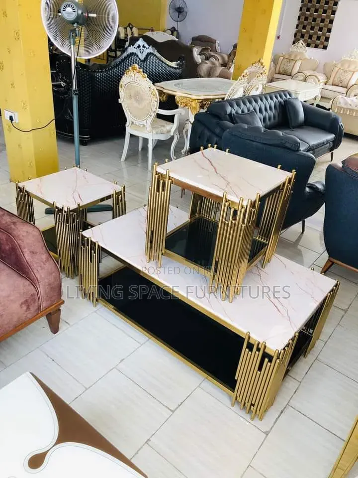 Marble Top Coffee Table With 2Side Stools
