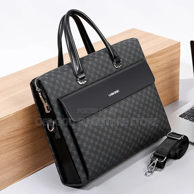 Men's Leather Office Briefcase | Business Laptop Handbag | Black