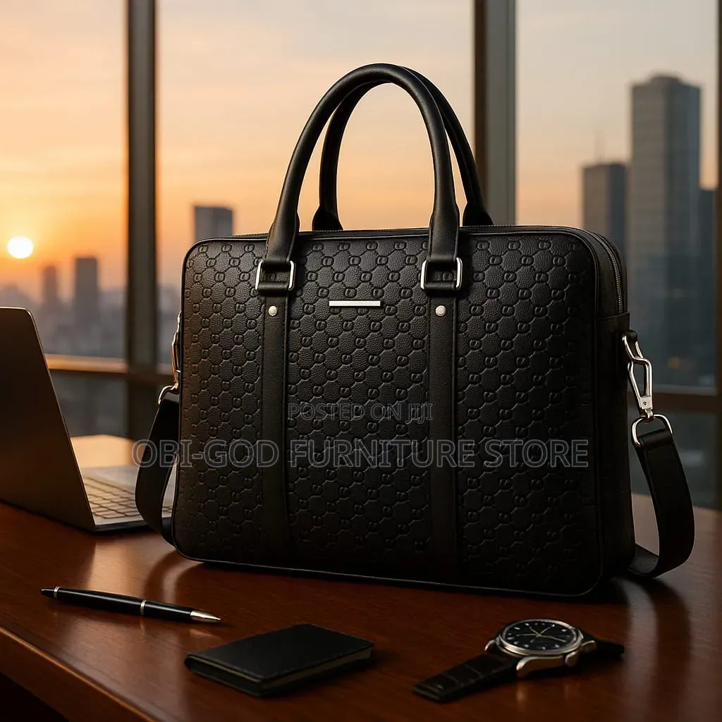 Men's Leather Office Briefcase | Business Laptop Handbag | Black