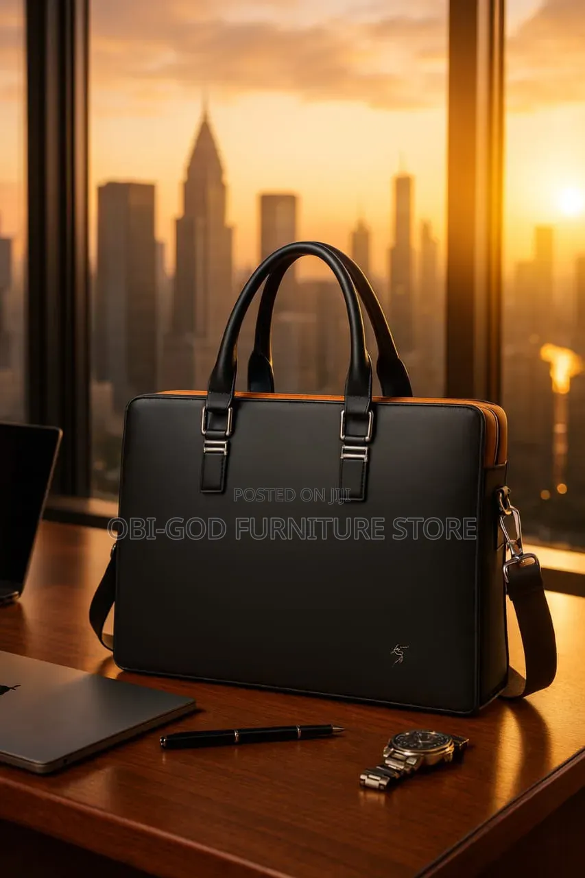 Men's Leather Office Briefcase | Business Laptop Handbag | Black