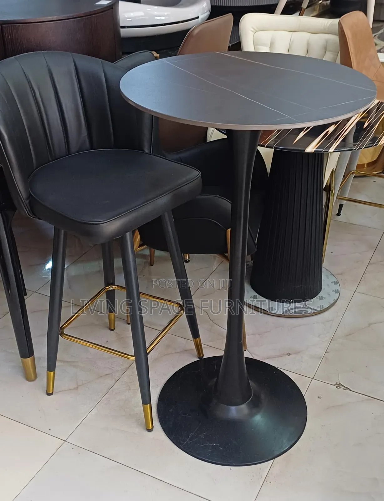 Marble High Bar Table With 2 High Stools