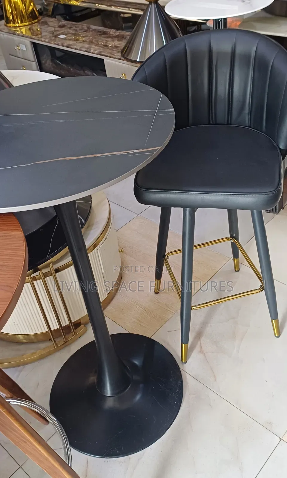 Marble High Bar Table With 2 High Stools