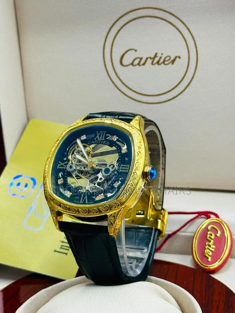 Automatic Cartier Leather Wristwatch