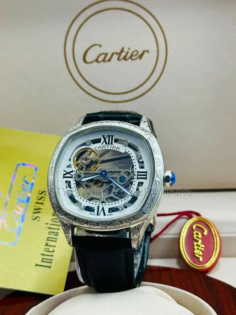 Automatic Cartier Leather Wristwatch