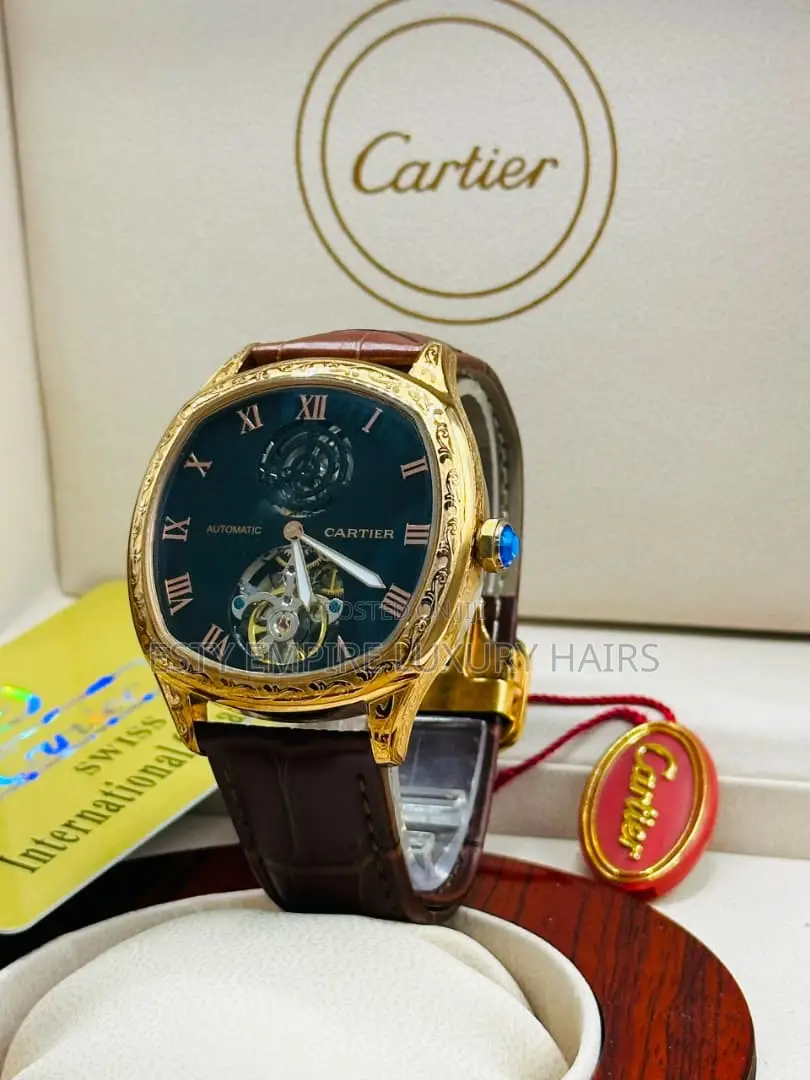 Automatic Cartier Leather Wristwatch
