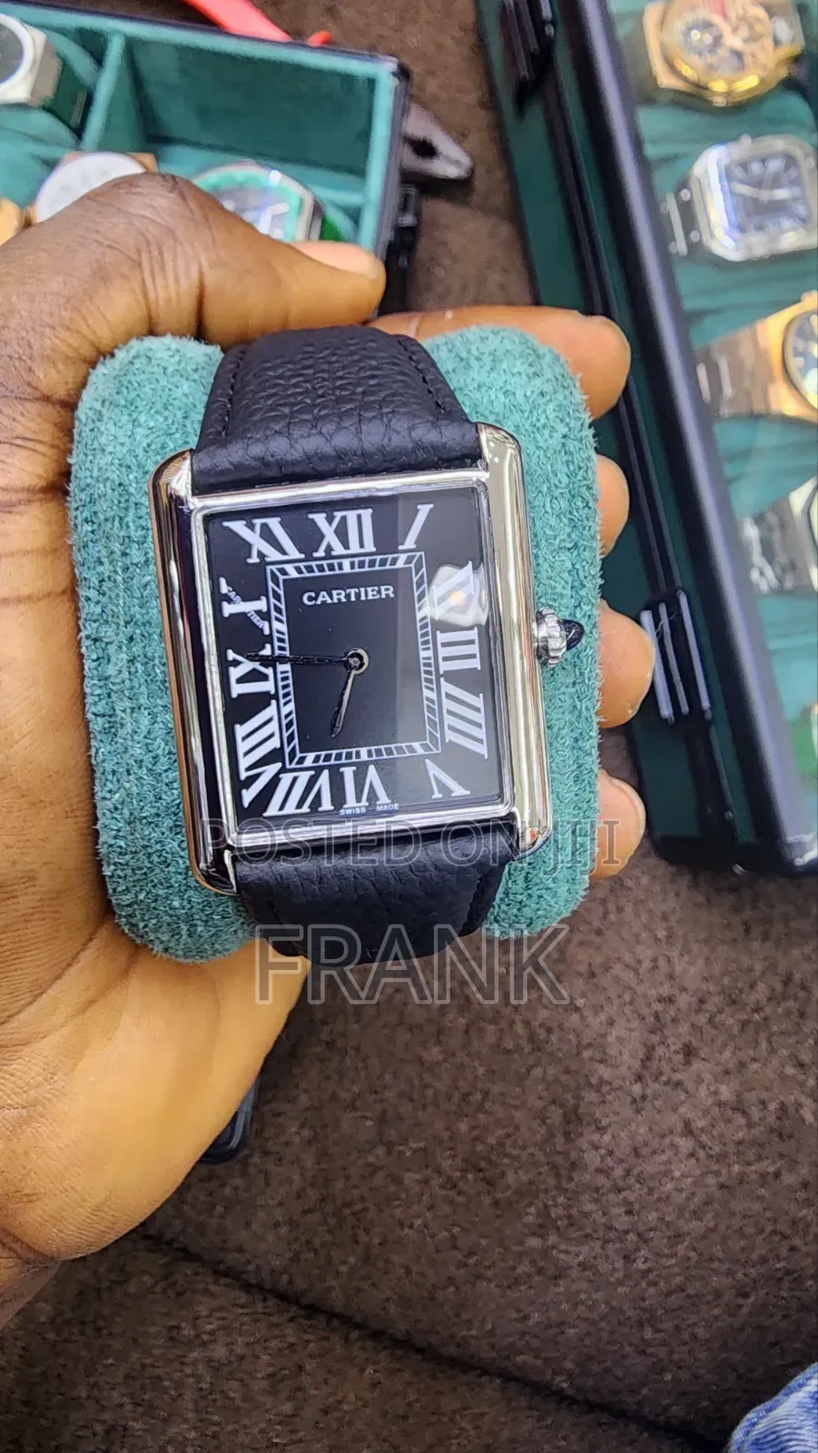 Cartier Tank With Black Dial and Genuine Leather Strap