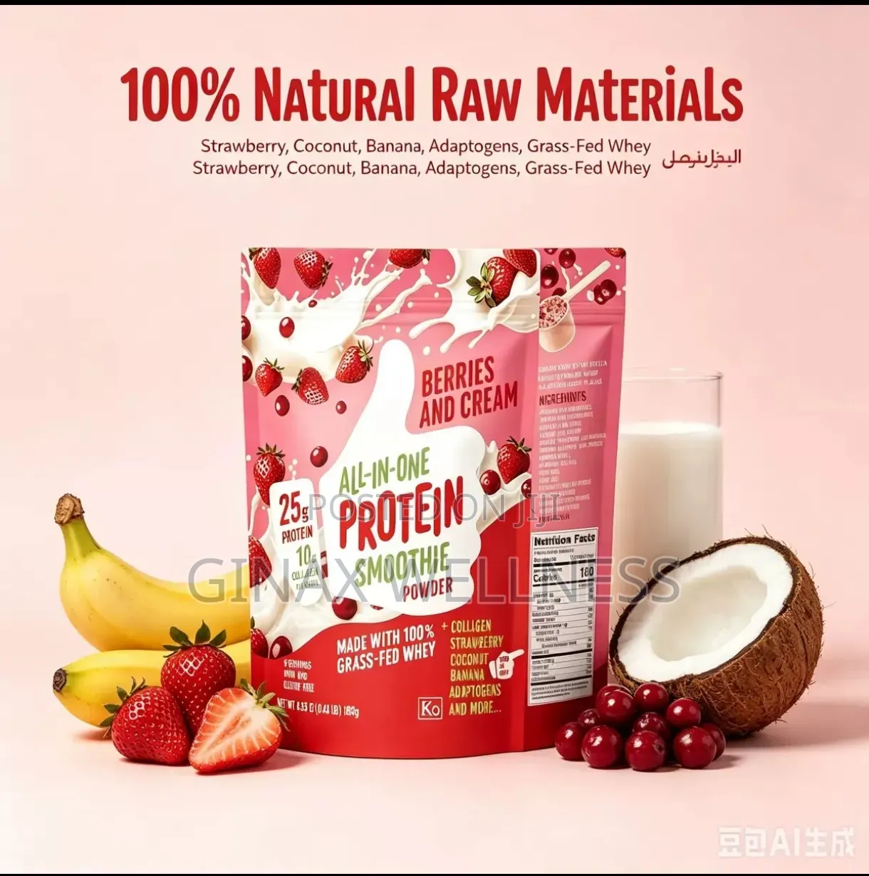All-in-One Protein Smoothie Powder With Berries, Coconut and Banana