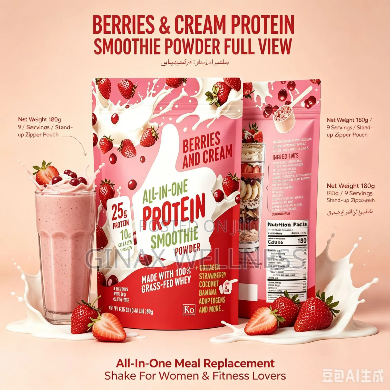 All-in-One Protein Smoothie Powder With Berries, Coconut and Banana