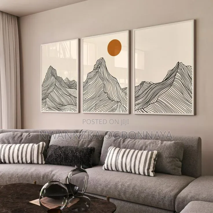 Minimalist Sun Mountain Line Abstract Wall Art Canvas Painting