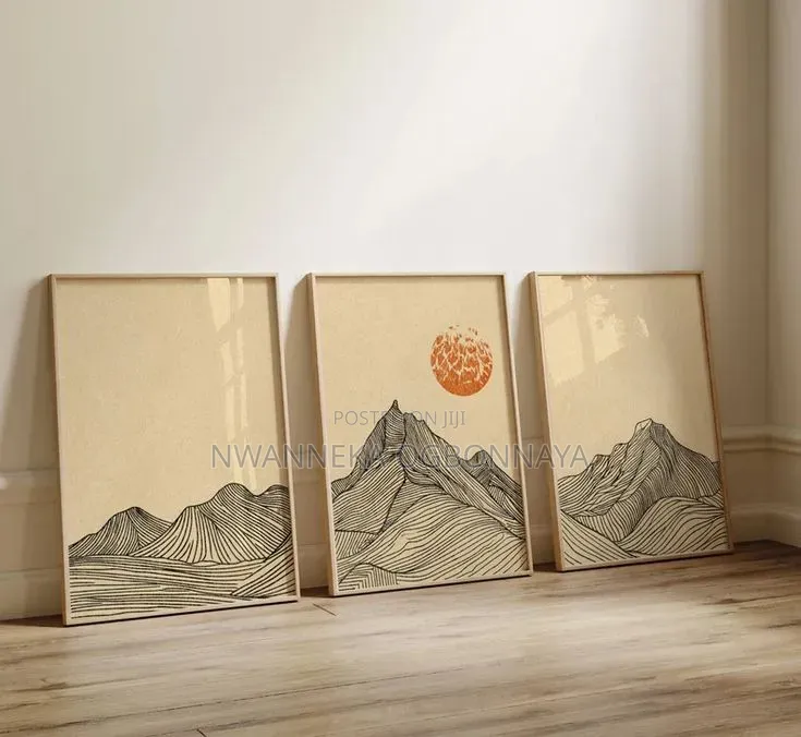 Minimalist Sun Mountain Line Abstract Wall Art Canvas Painting
