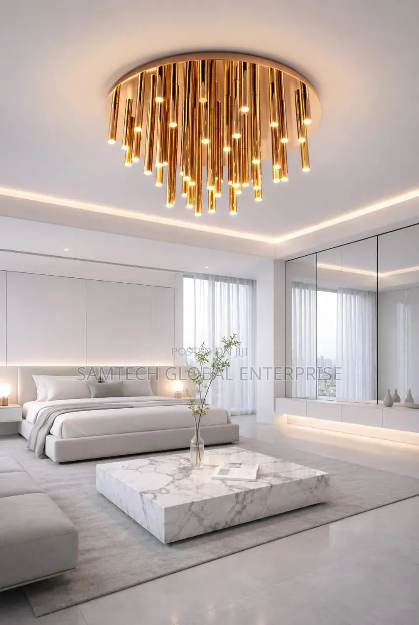 Luxury Modern Tube LED Ceiling Chandelier (Gold Black Finish)