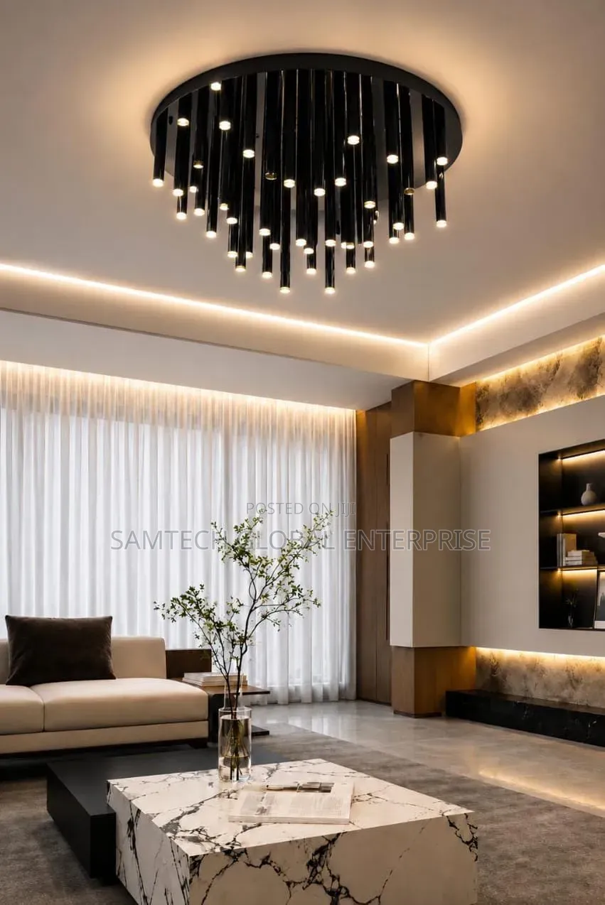 Luxury Modern Tube LED Ceiling Chandelier (Gold Black Finish)