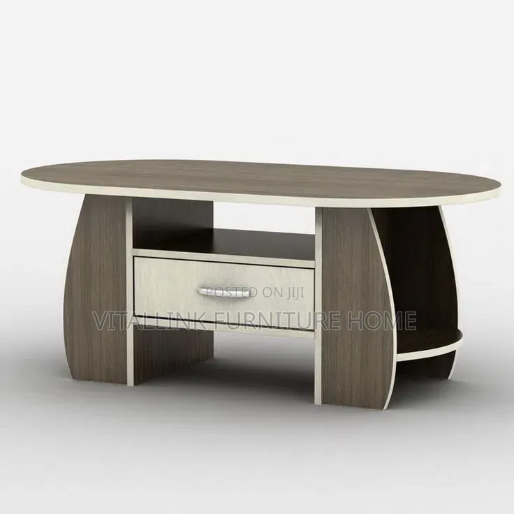 Modern Oval Coffee Table With Curved Shelves Drawer
