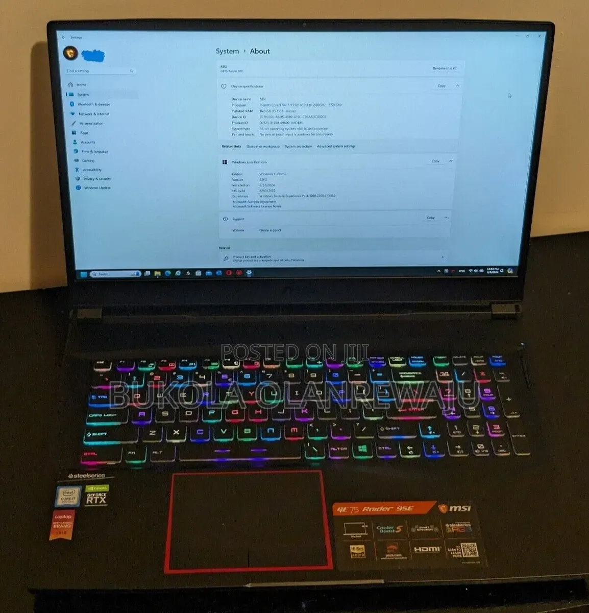 Laptop MSI GE75 Raider 10SE 32GB Intel Core i7 HDD+SSD 1.5T