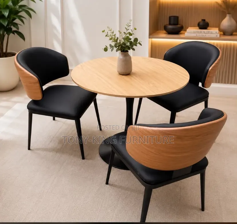 Modern 3-Seater Round Wooden Restaurant/Dining Table Set