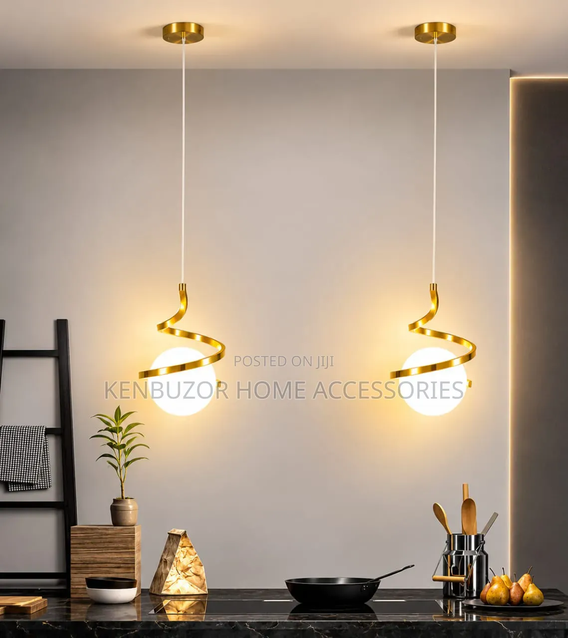 In Black and Gold. Single Pendant Dropping Light Chandelier