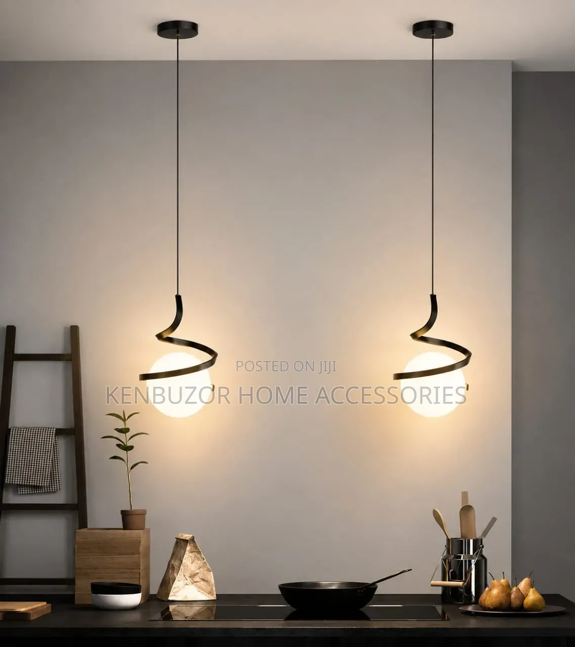 In Black and Gold. Single Pendant Dropping Light Chandelier