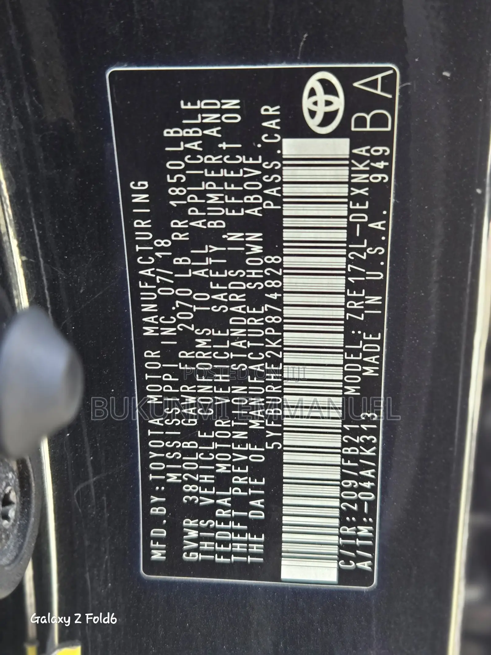 Toyota Corolla LE (1.8L 4cyl 2A) 2018 Black