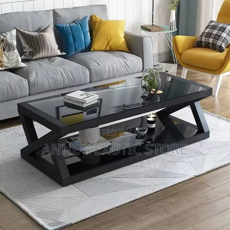 Modern Z-Shaped 2-Tier Tempered Glass Coffee Table