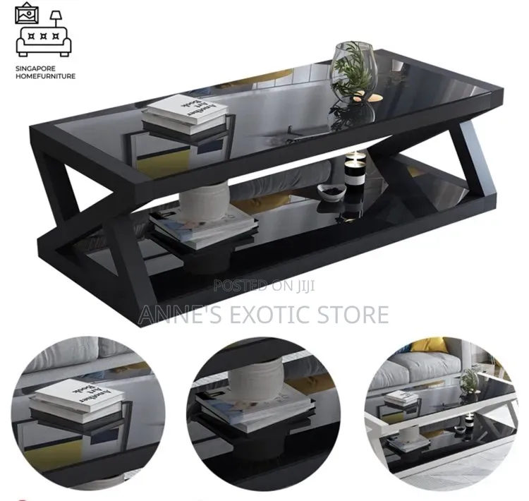 Modern Z-Shaped 2-Tier Tempered Glass Coffee Table