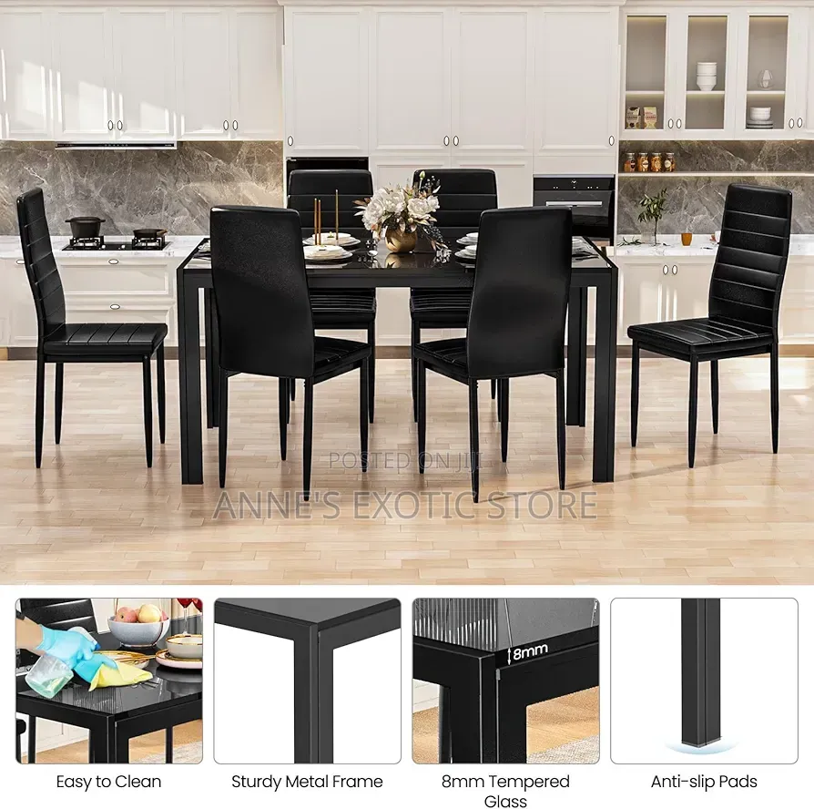 Modern 6-Seater Tempered Glass Dining Table Set