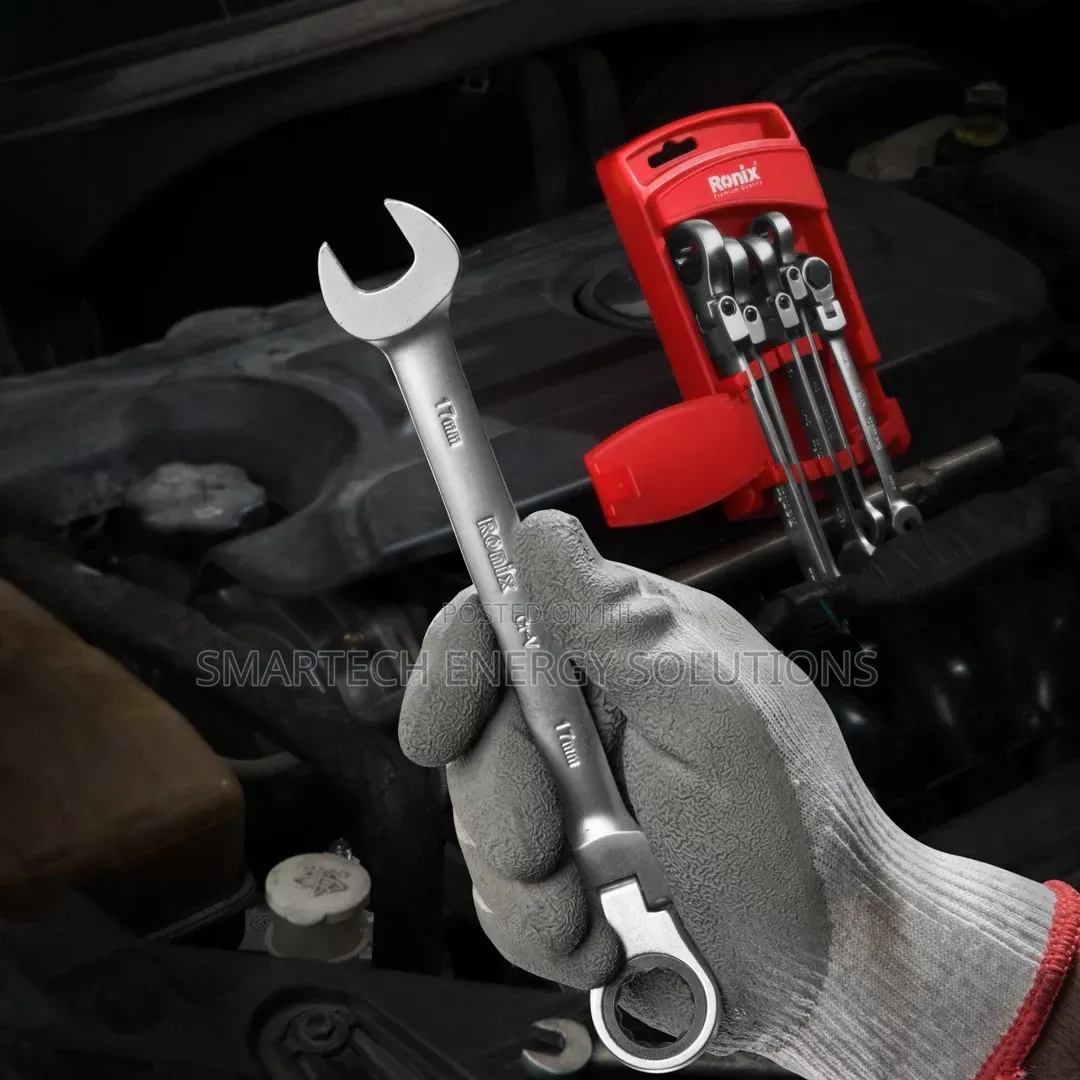 Flex-Head Double Box-End Ratcheting Wrench Set–6 PCS