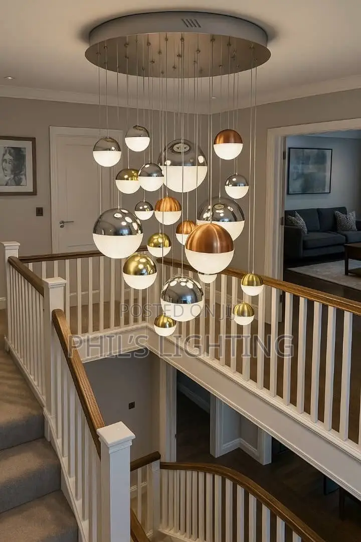 Modern Staircase Silver Crystal Ball Pendant Lamp